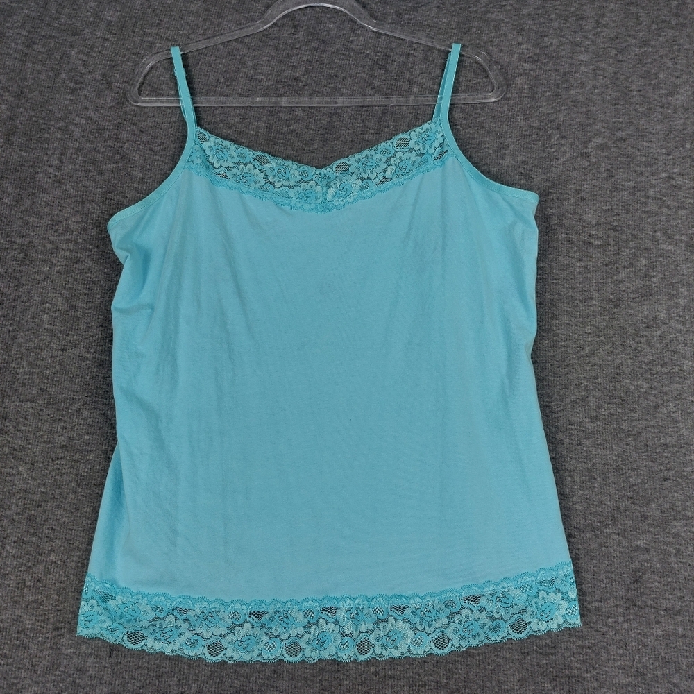 CJ BANKS WOMENS Y2K LIGHT BLUE PREPPY FEMININE DAINTY LACE TRIM CAMI SIZE 1X